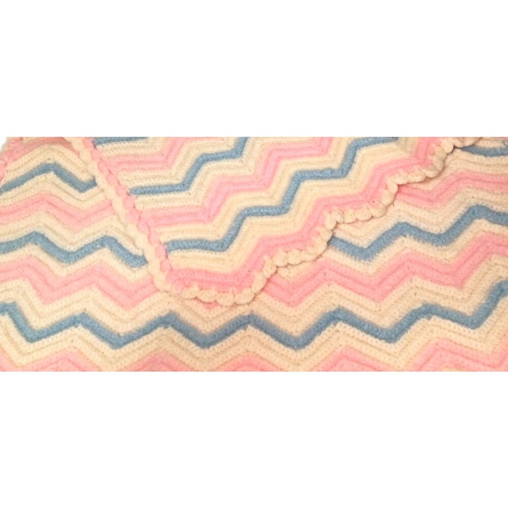Handmade Hand Crochet Wool Chevron Afghan Baby Blanket Stroller Carrier Car Seat - Picture 4 of 5
